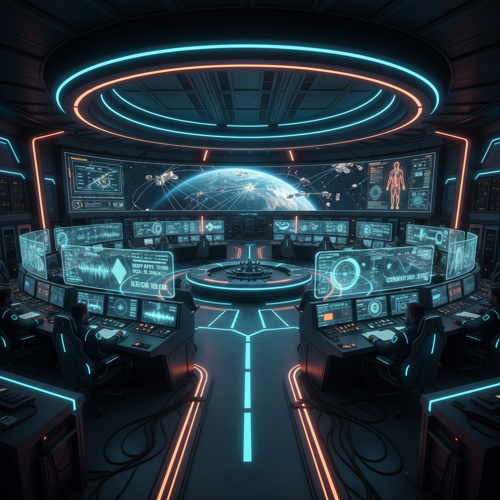 Футуристический Mission Control с голографическими экранами
